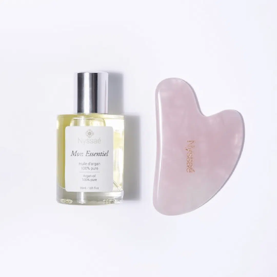 coffret nyssae guasha quartz rose huile argan 30ml